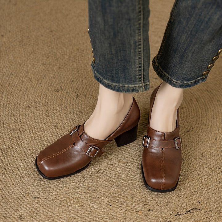 Block Heel Buckle Shoes