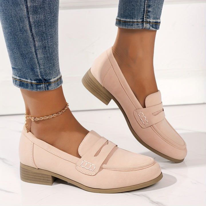 Solid Color Chunky Low Heel Loafers