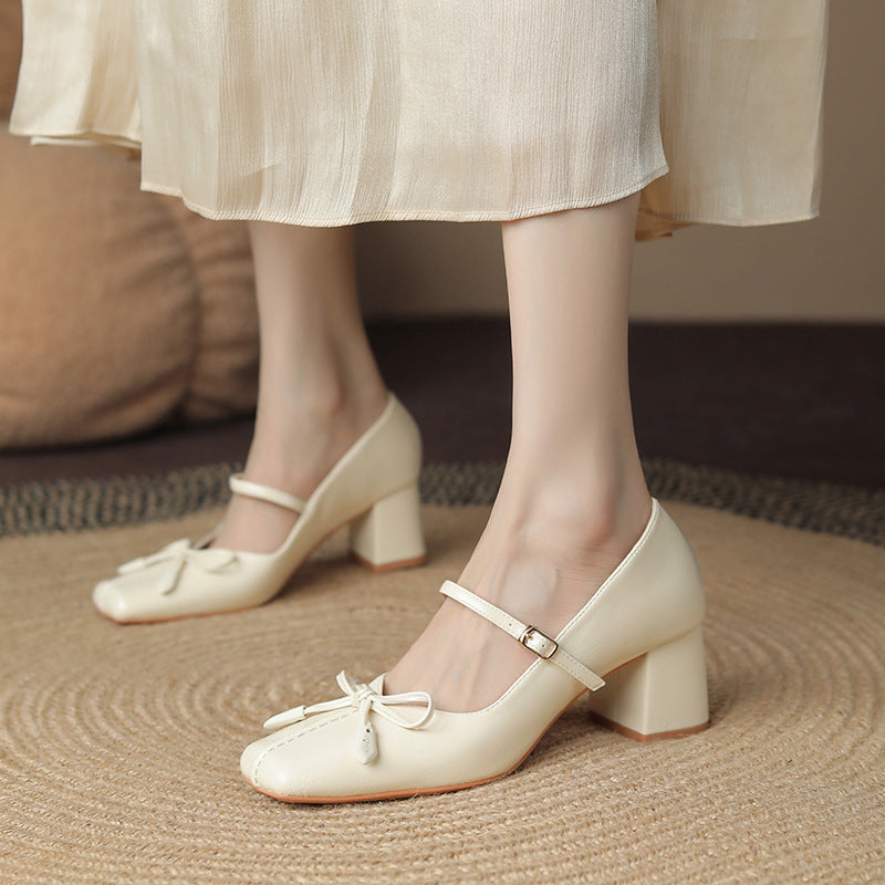 Bow Square Toe Mary Jane Shoes
