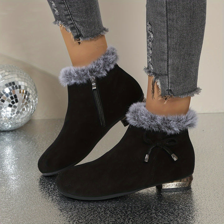Women's Round Toe Ankle Boots with Faux Fur Trim