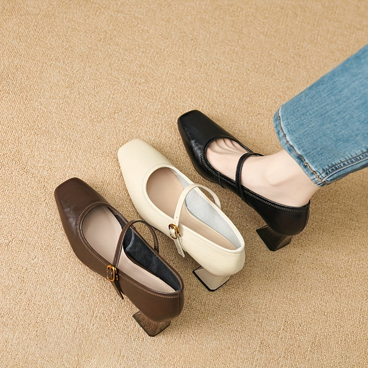 French Vintage Chunky Heel Mary Jane Shoes