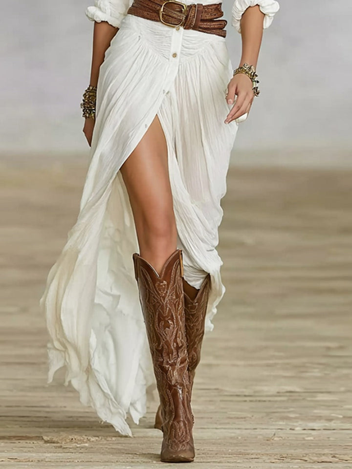 Long Dress with Pleated Lapels