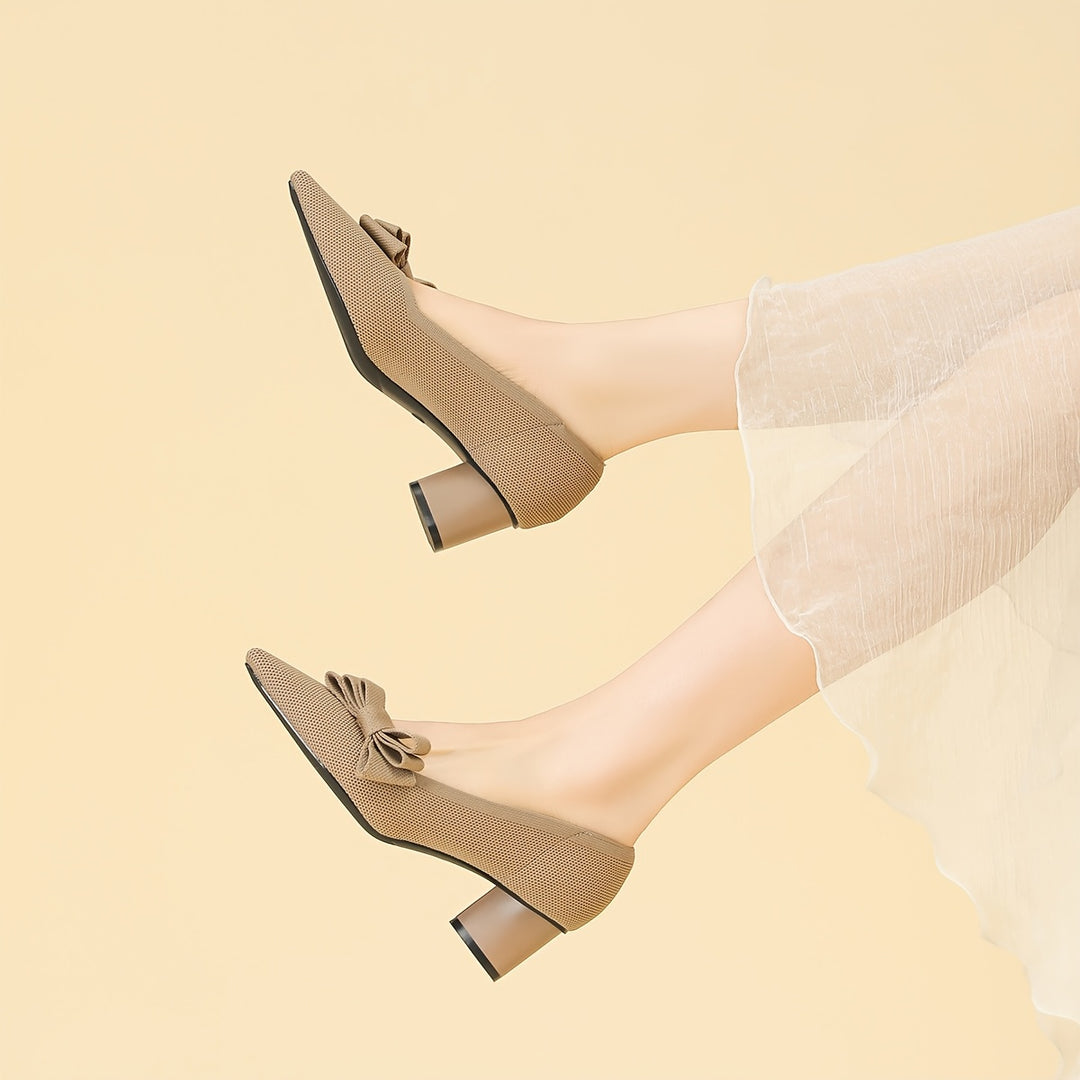 Pointed Toe Bow Detail Mid-Heel Pumps