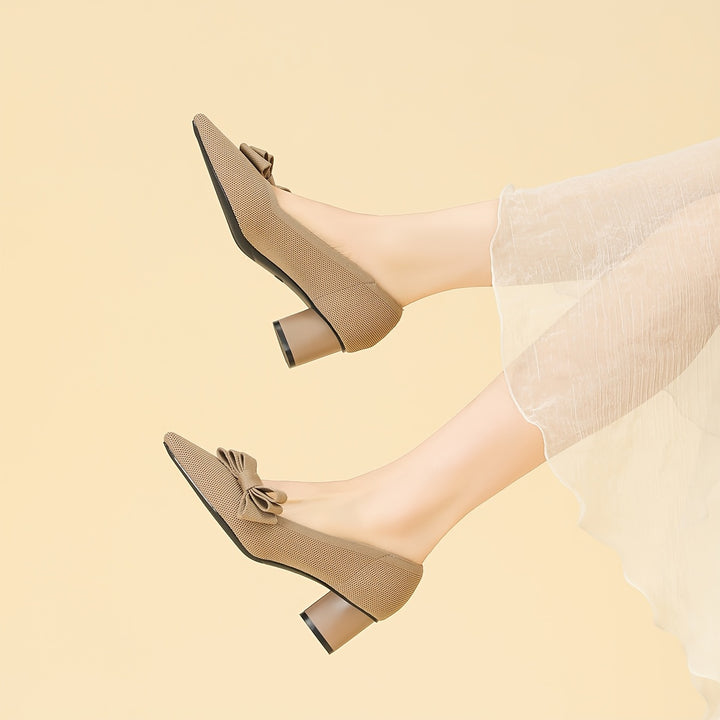 Pointed Toe Bow Detail Mid-Heel Pumps