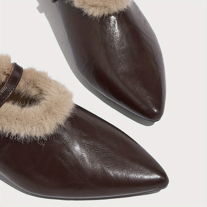 French-Style Fur Pointed Shoes