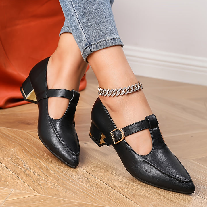 Pointed Toe Chunky Mid-Heel  Shoes