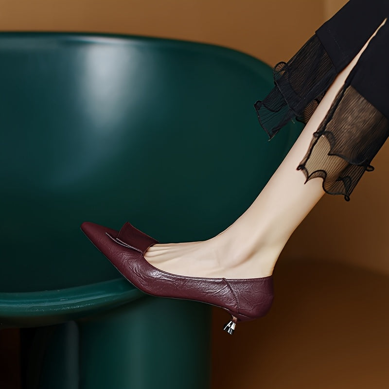 Wine Red Pointed Toe Pumps with Bow Detail