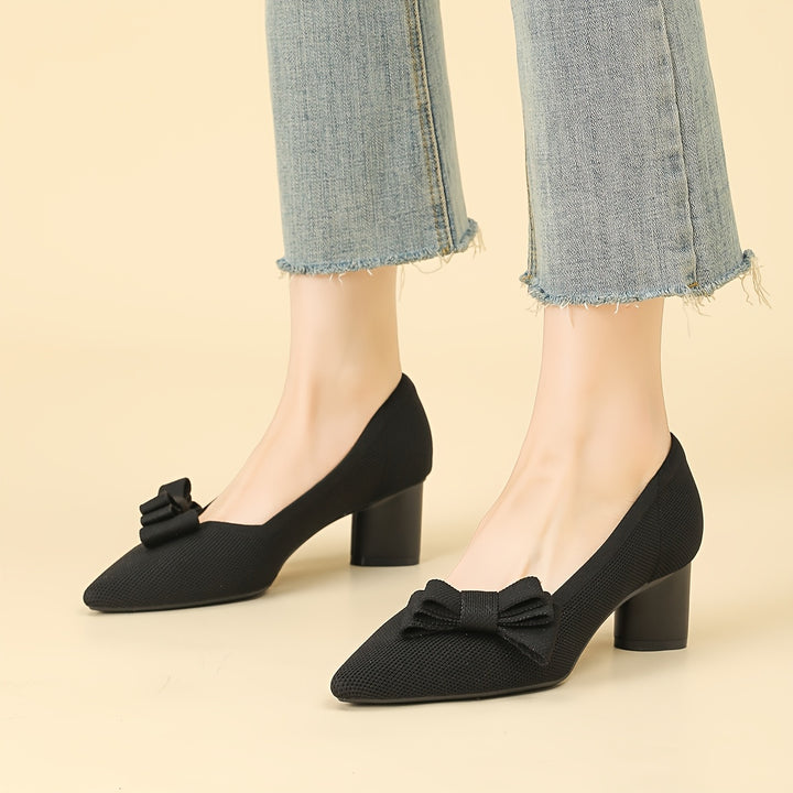 Pointed Toe Bow Detail Mid-Heel Pumps