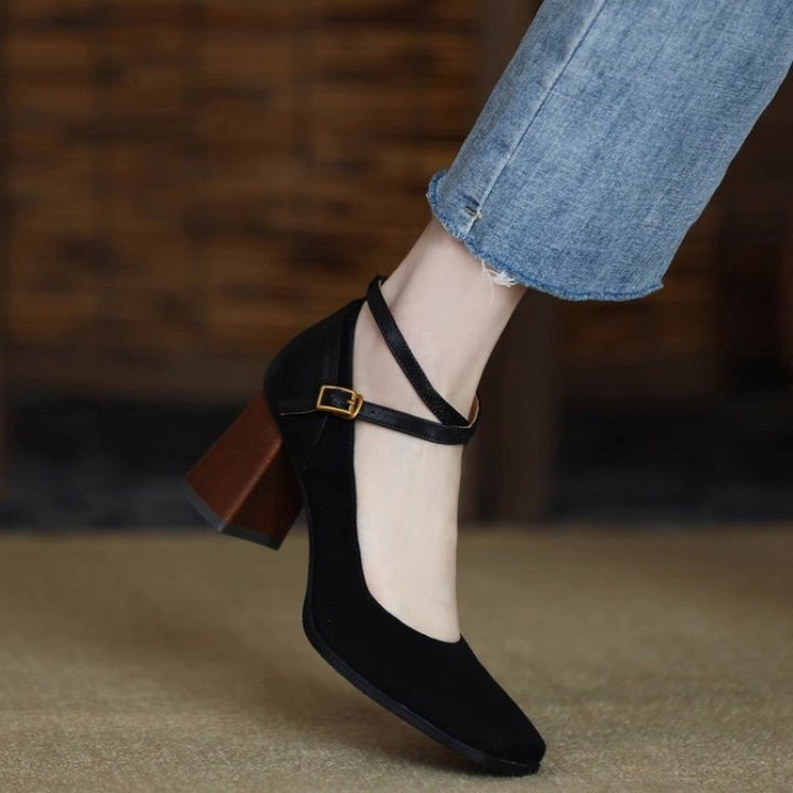 Women's Square Toe Chunky Heel Pumps