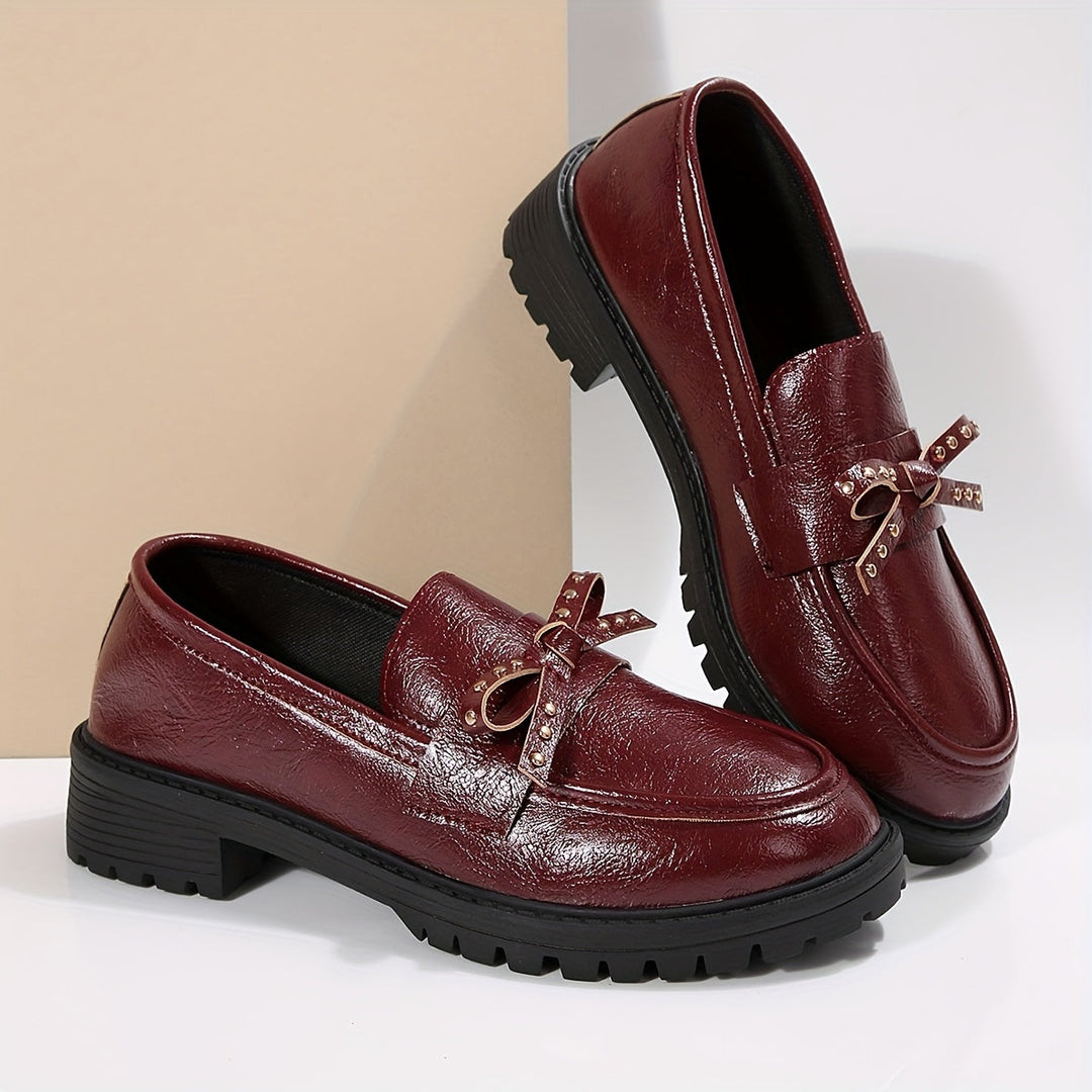 Women's Burgundy Loafers with Bow Detail