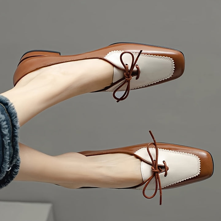 Women's Retro Two-Tone Chunky Heel Loafers
