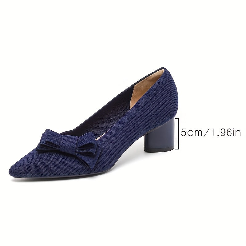 Pointed Toe Bow Detail Mid-Heel Pumps
