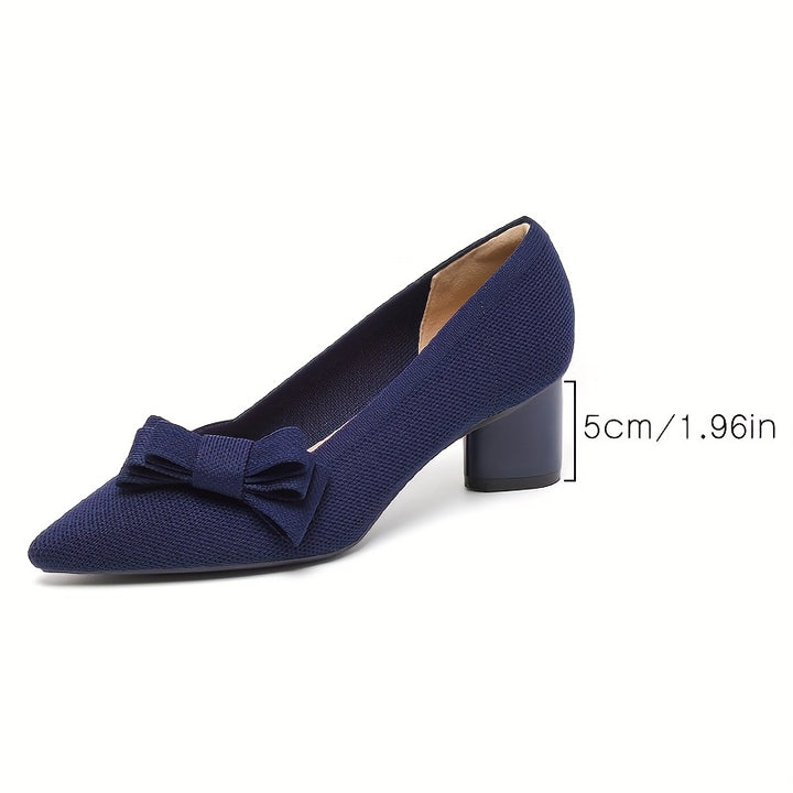 Pointed Toe Bow Detail Mid-Heel Pumps