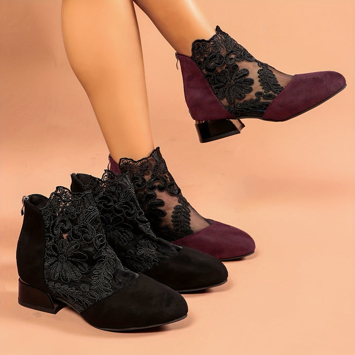 Women's Vintage Floral Embroidered Ankle Boots