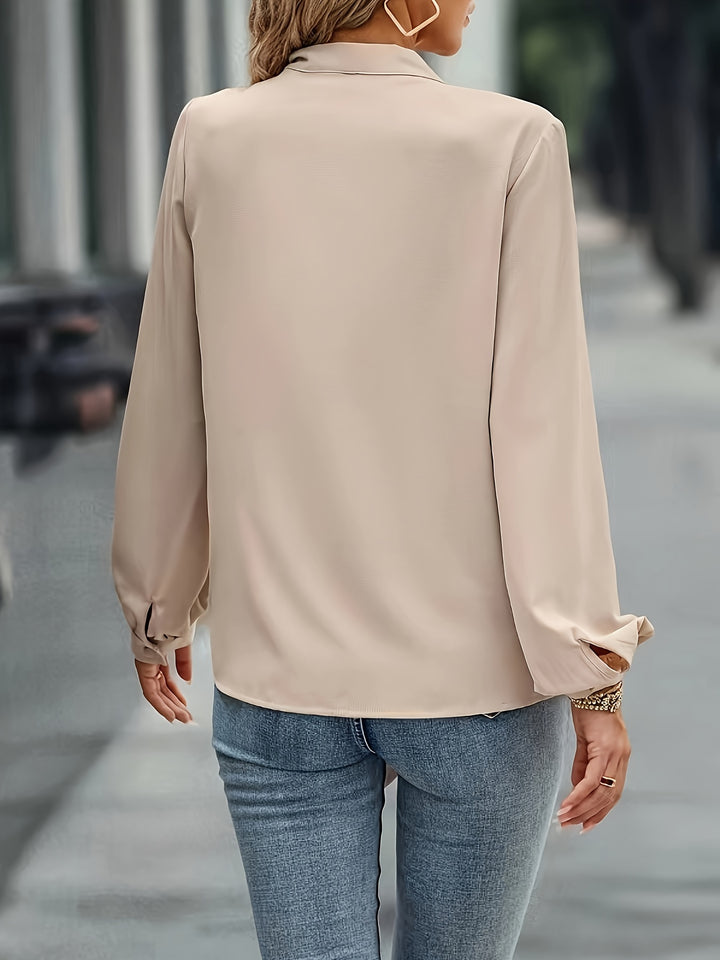 Solid Color Tie Neck Blouse