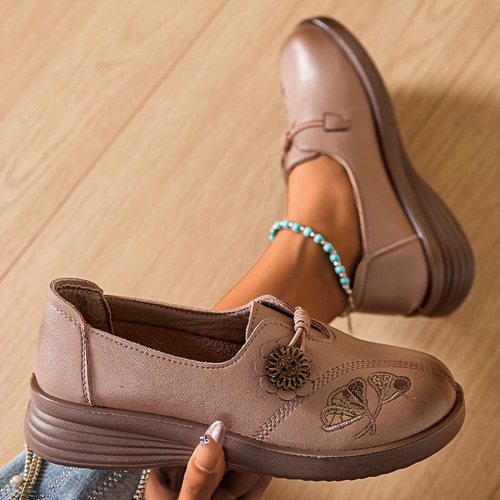 Slip-On Butterfly Embroidered Casual Flats