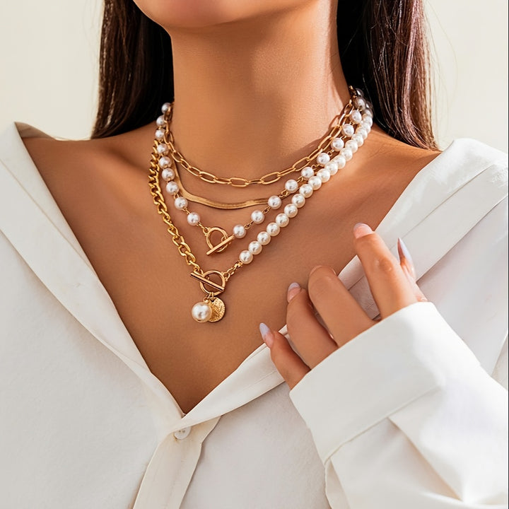 4pcs Elegant Pearl Necklace Set