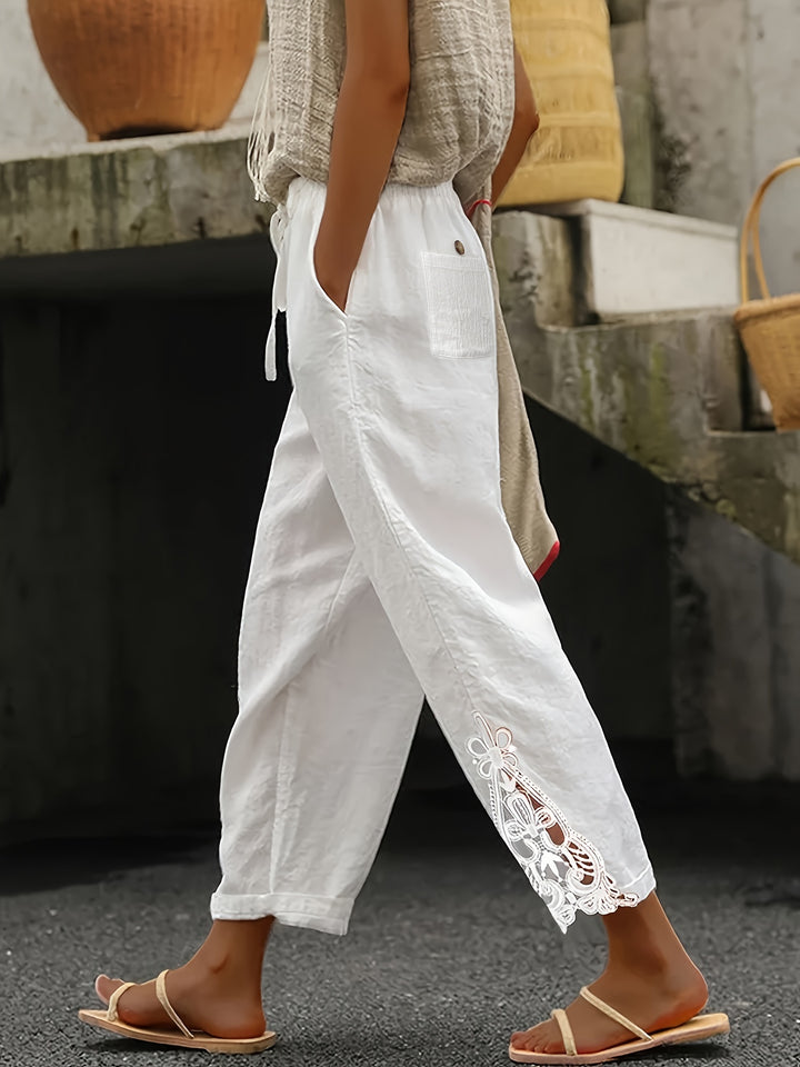 Straight leg trousers with lace