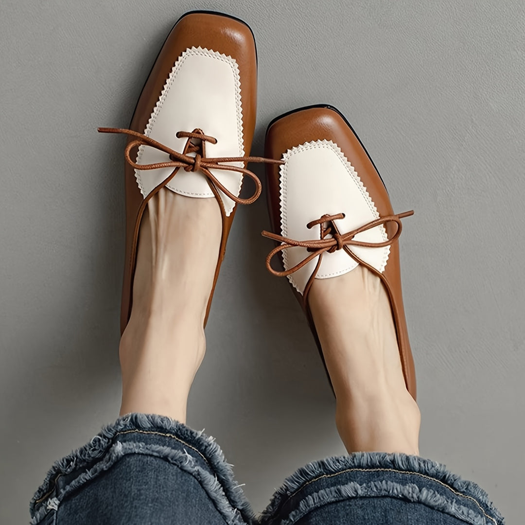 Women's Retro Two-Tone Chunky Heel Loafers