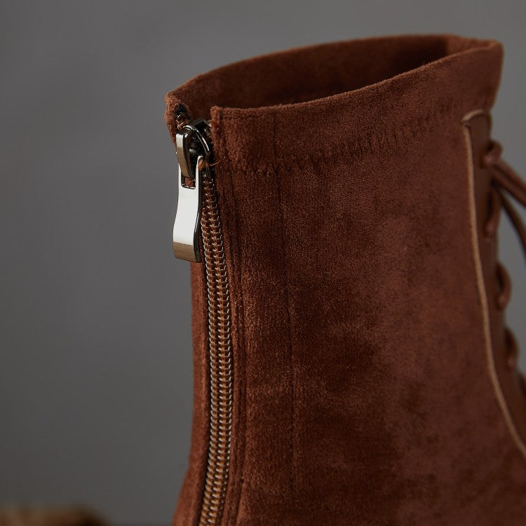 Square Toe Lace-Up Short-Leg Boots