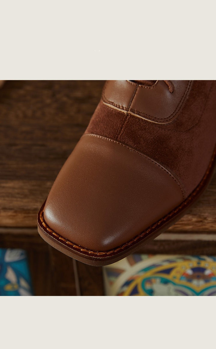 Square Toe Lace-Up Short-Leg Boots
