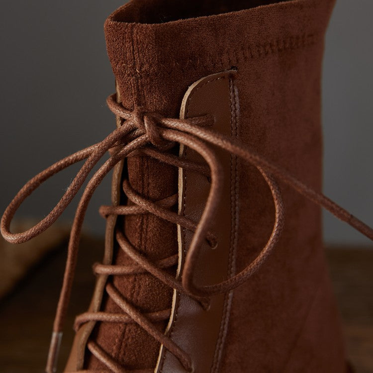 Square Toe Lace-Up Short-Leg Boots