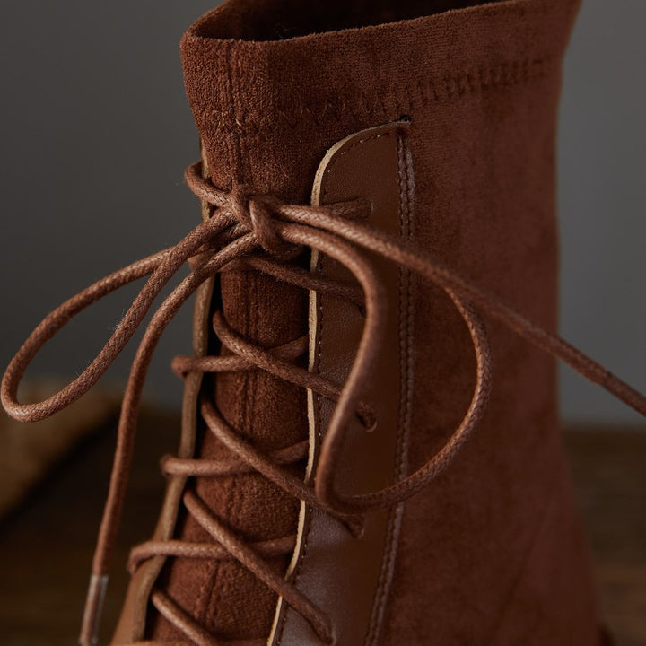 Square Toe Lace-Up Short-Leg Boots