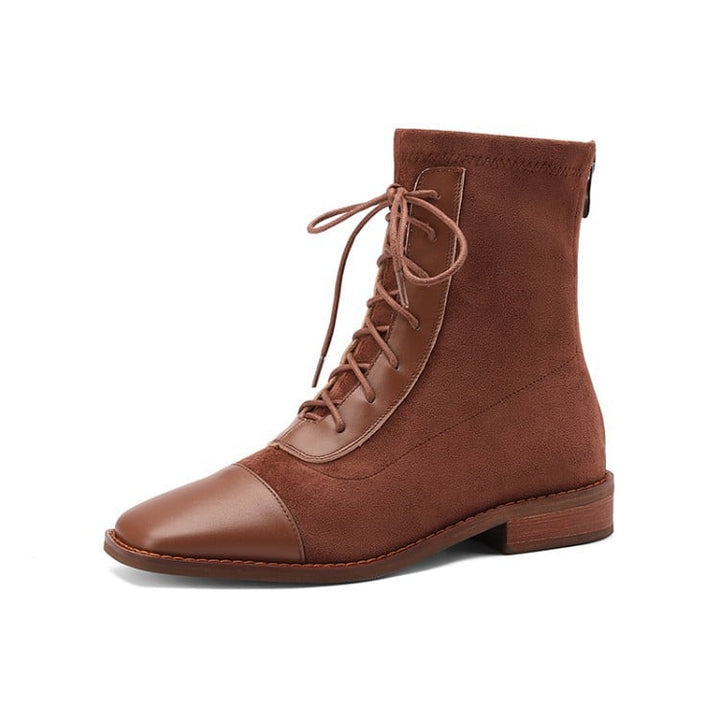 Square Toe Lace-Up Short-Leg Boots