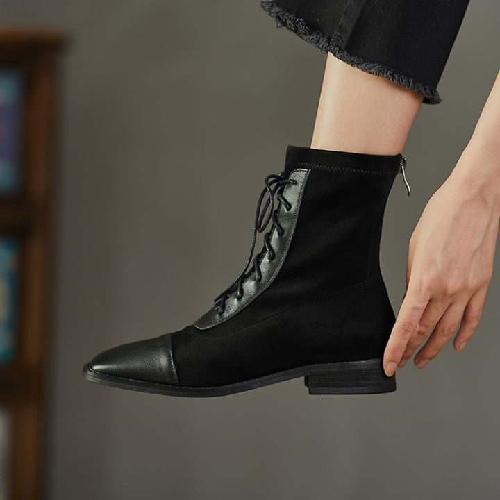 Square Toe Lace-Up Short-Leg Boots
