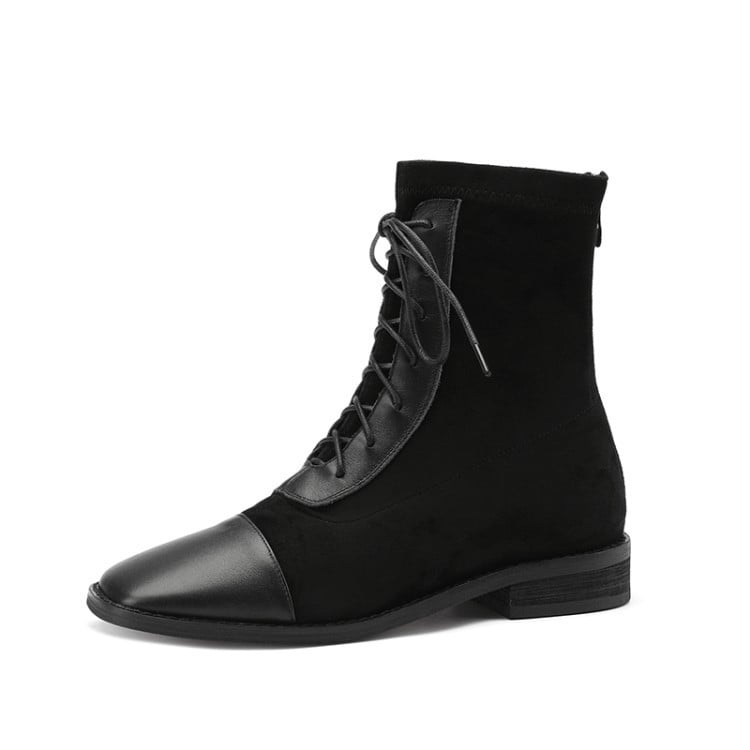Square Toe Lace-Up Short-Leg Boots