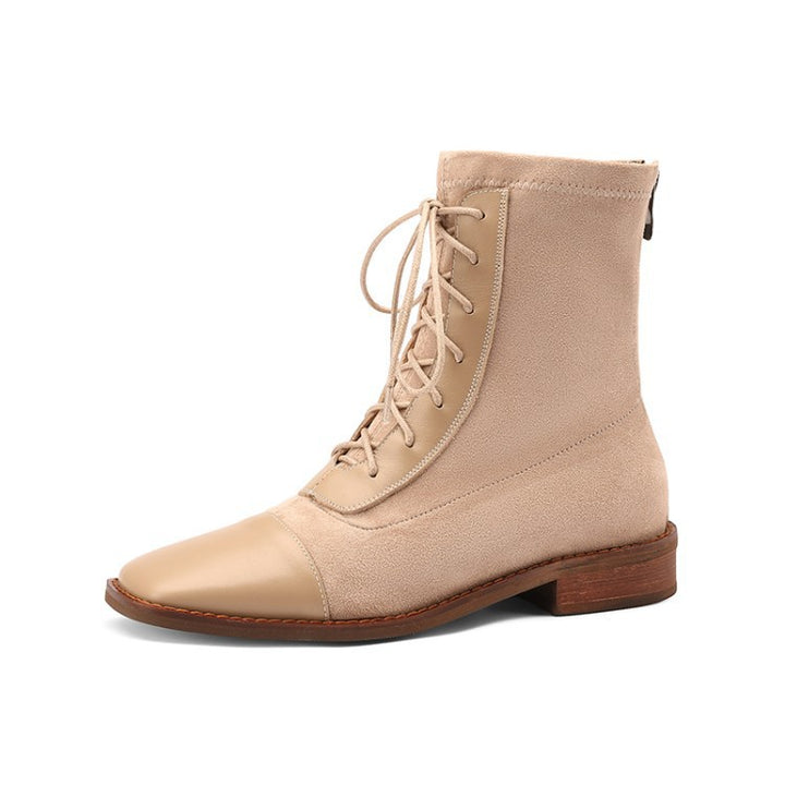 Square Toe Lace-Up Short-Leg Boots