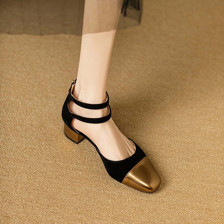 Round-ToeBlock Heel Buckle Shoes