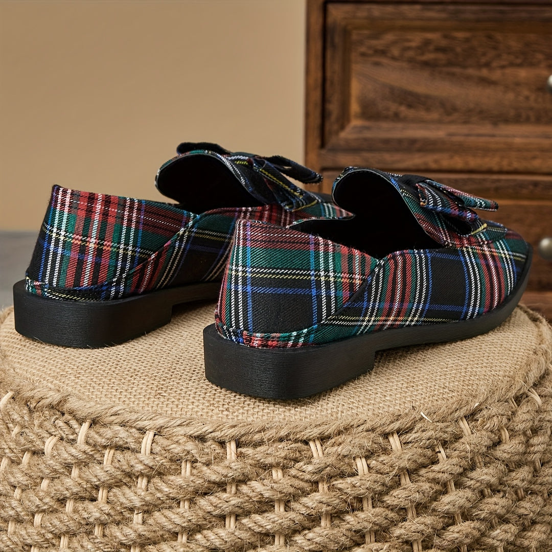 Slip-On Plaid Bow Loafers