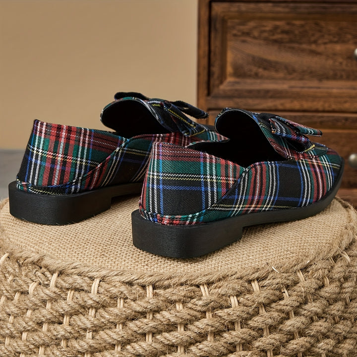 Slip-On Plaid Bow Loafers