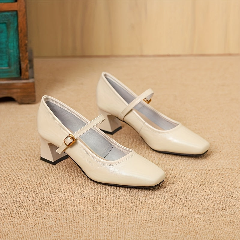 French Vintage Chunky Heel Mary Jane Shoes