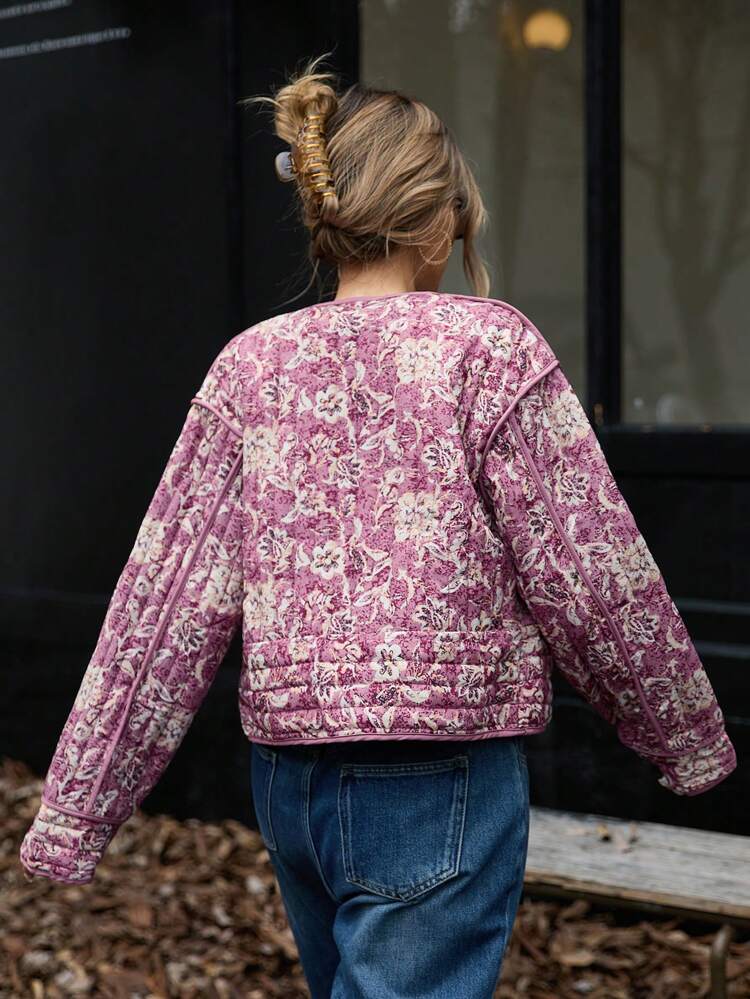 Cropped Floral Bomber
