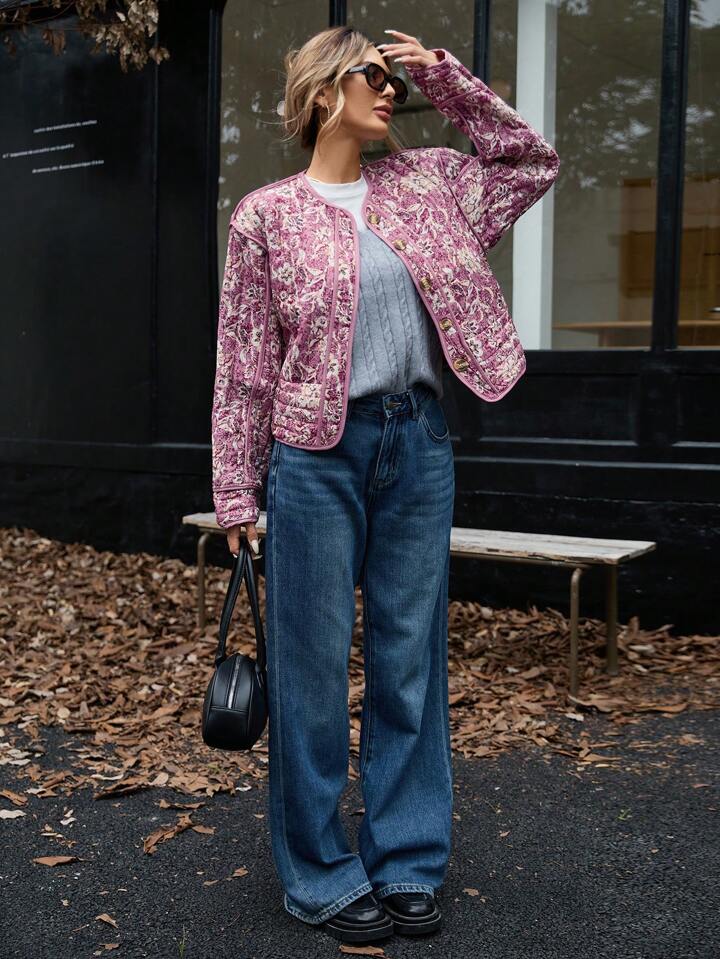 Cropped Floral Bomber