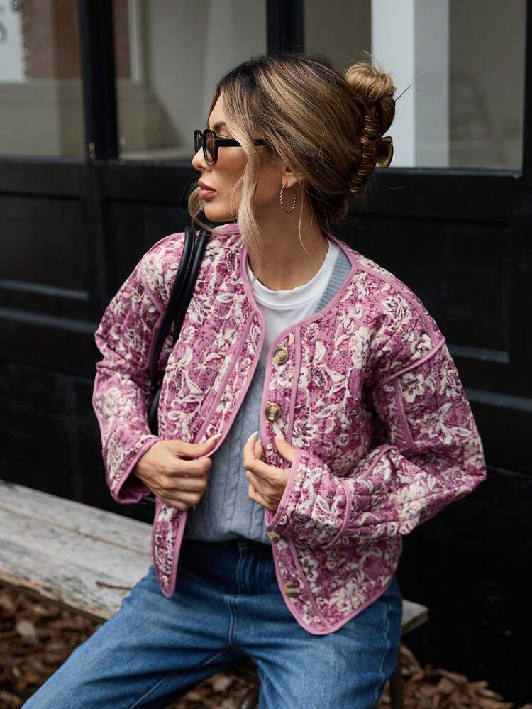 Cropped Floral Bomber