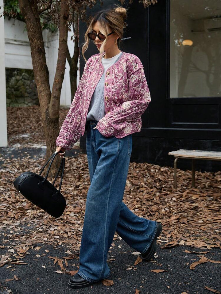 Cropped Floral Bomber