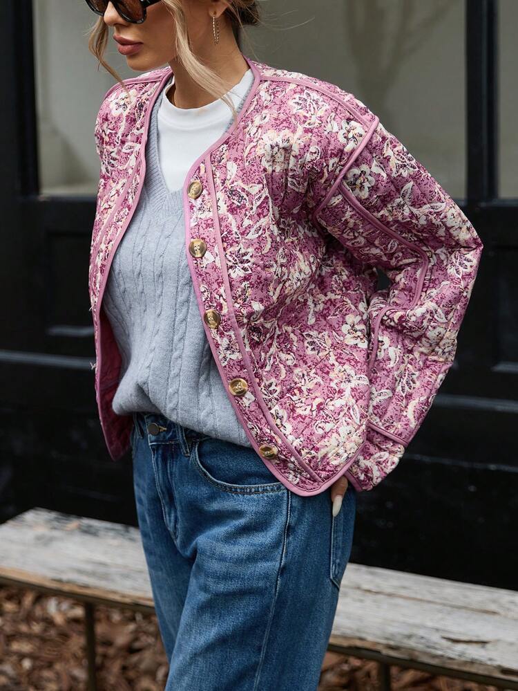 Cropped Floral Bomber