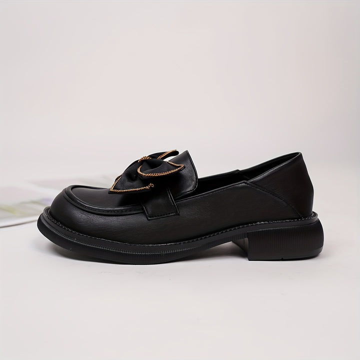 Preppy Style Bow-Decorated Thick Heel Loafers