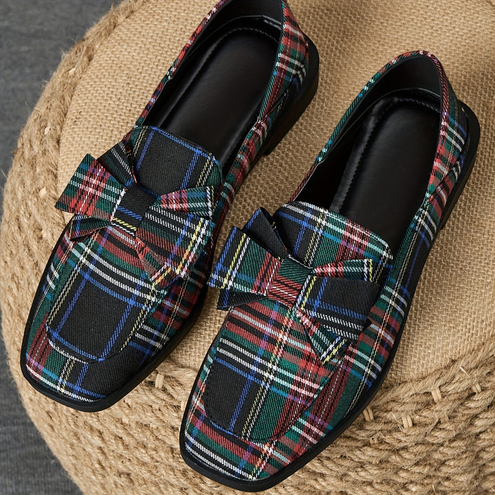 Slip-On Plaid Bow Loafers
