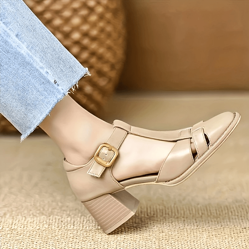 Women's Beige High Heels with One-Buckle Closure