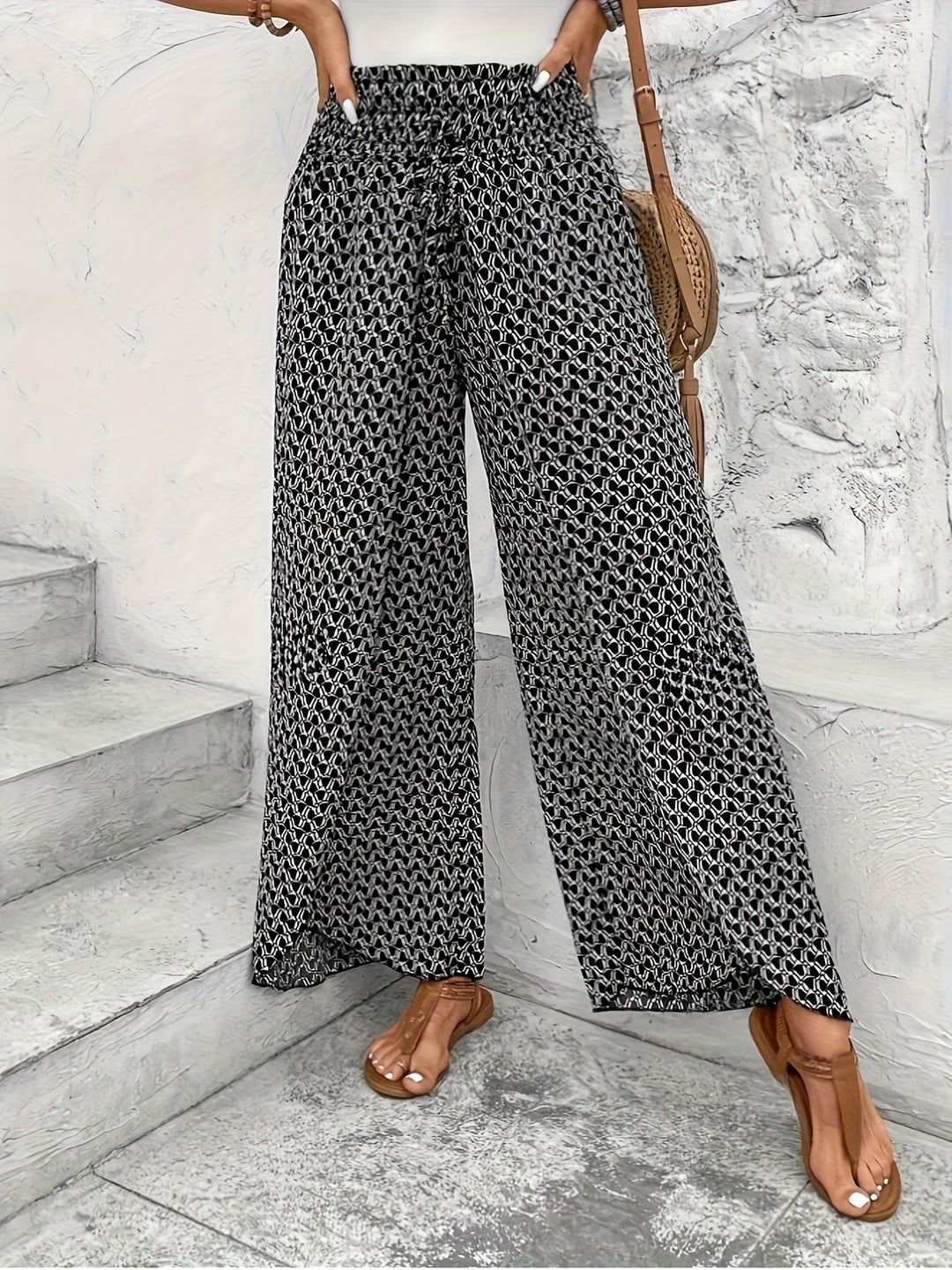 Geometric Printed Wide Leg Pants