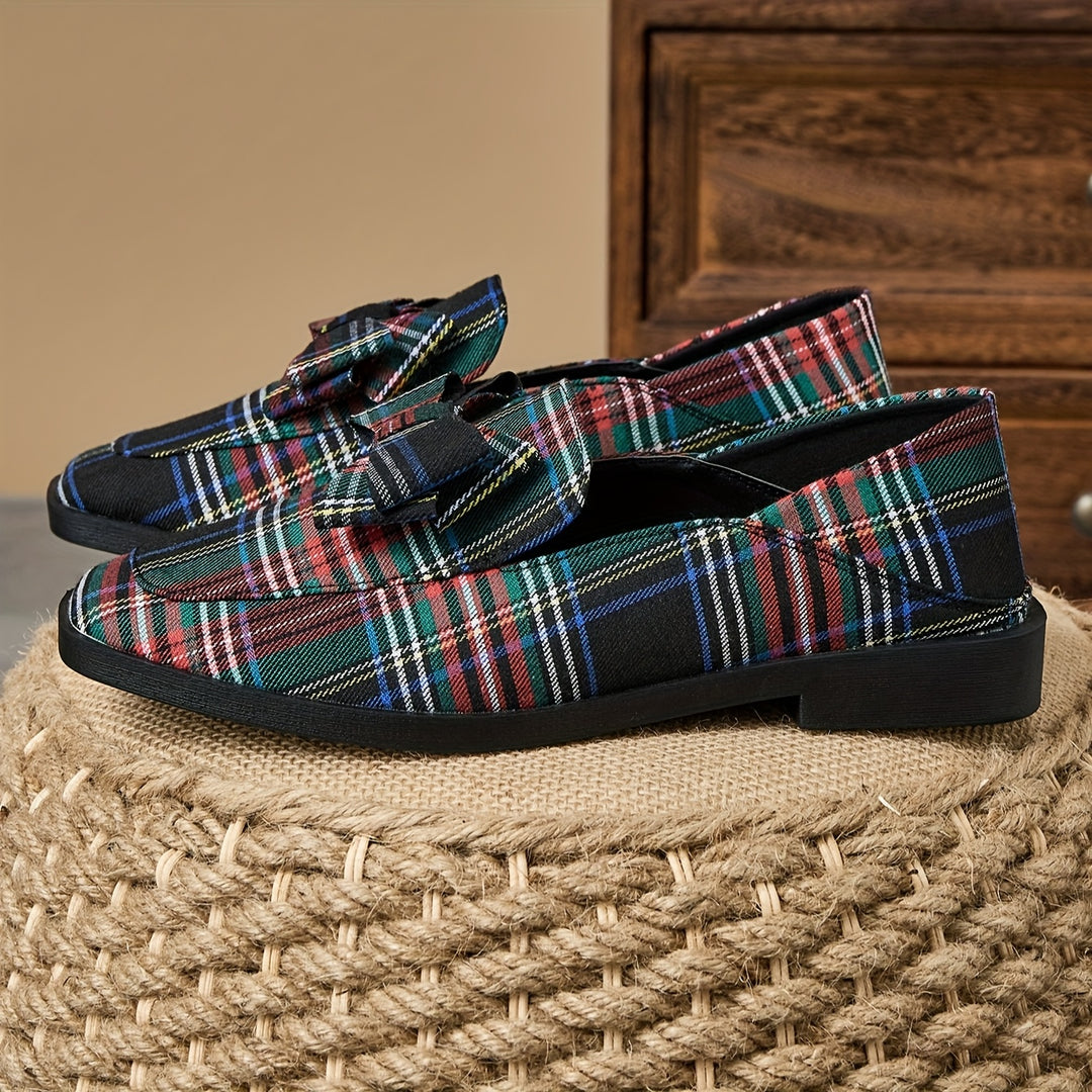Slip-On Plaid Bow Loafers
