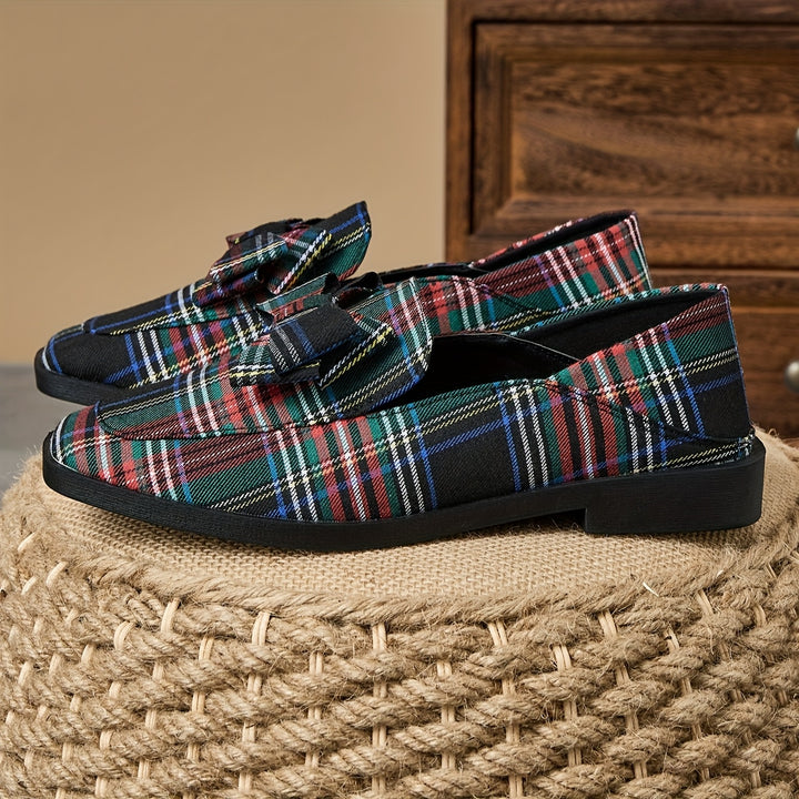 Slip-On Plaid Bow Loafers