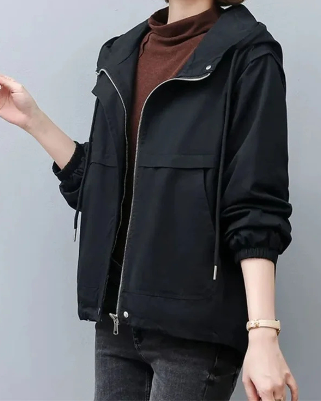Long-Sleeved Short Hooded