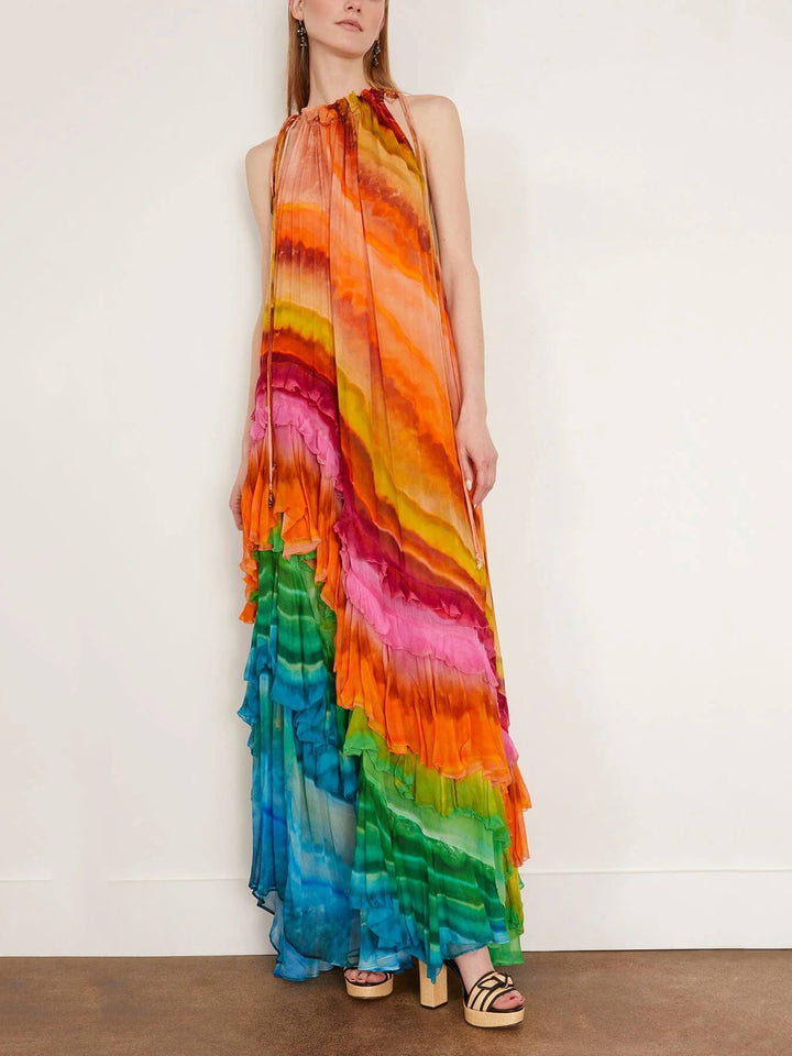 Ruffle Gown Multi-coloured Dress