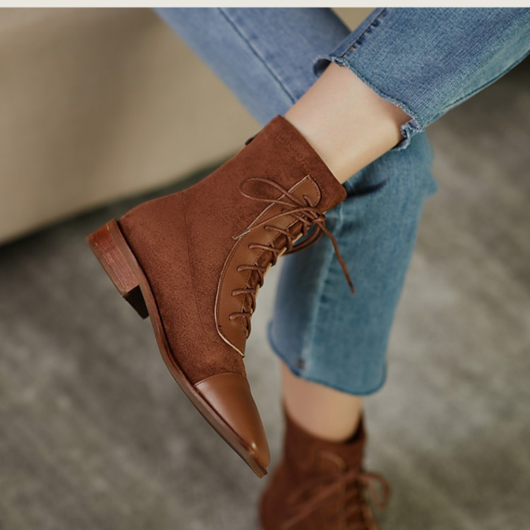 Square Toe Lace-Up Short-Leg Boots