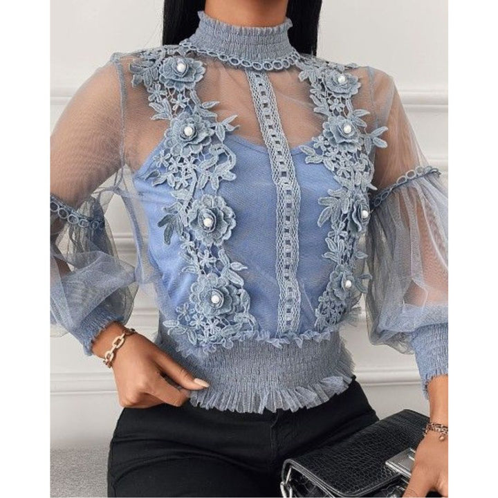 Lace Puff Long Sleeve Blouse